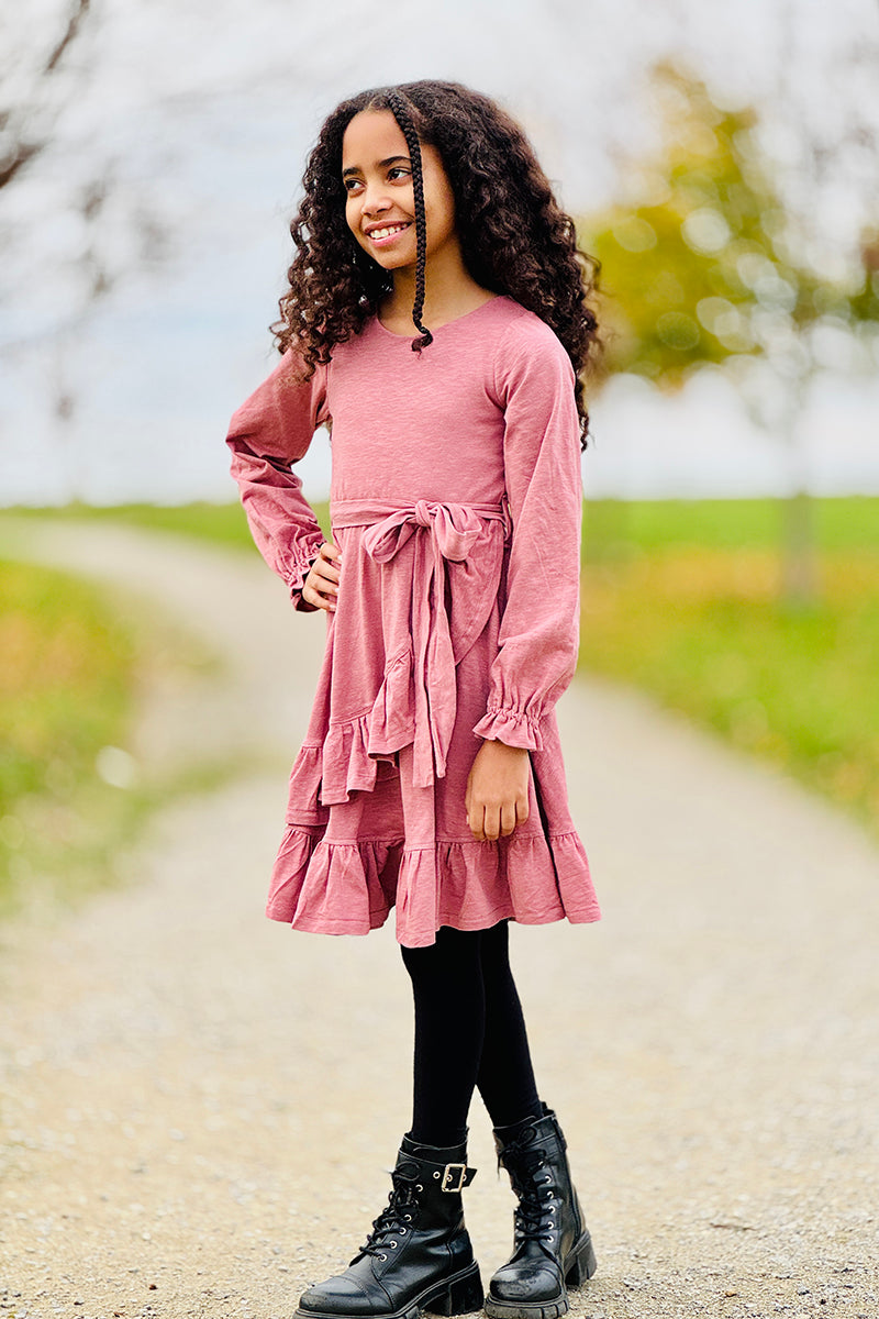 long sleeve knit dress midi Green Ribbed Midi Dress main image 0
