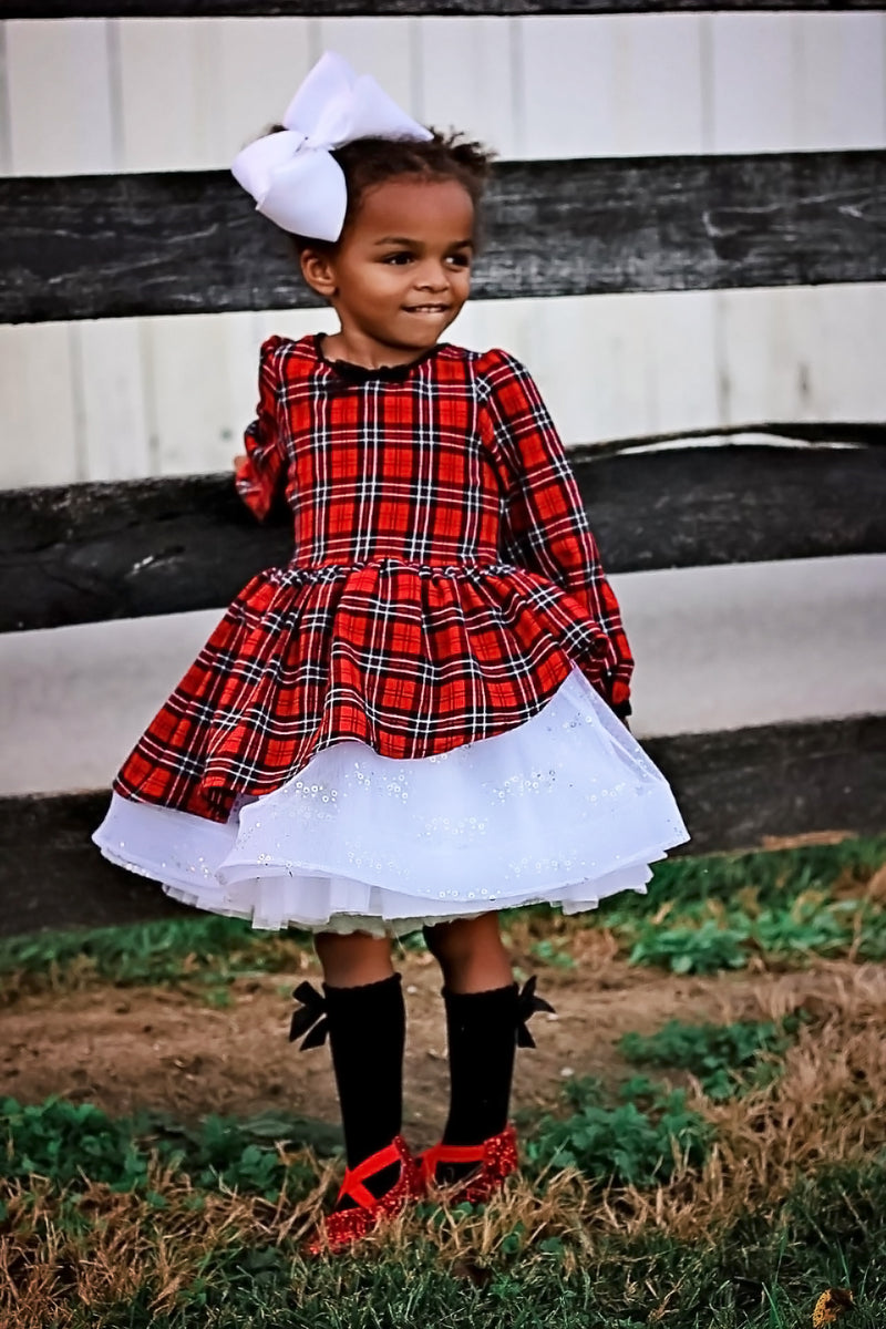 Little Toddler Baby Girl Christmas Outfits Red Plaid Ruffle Sleeve